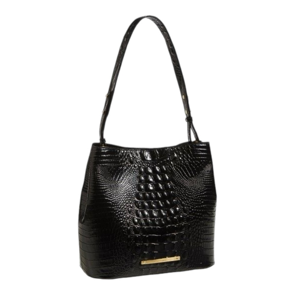 Brahmin Camden Black Croc Embossed Melbourne Leather Tote Satchel Bucket Bag